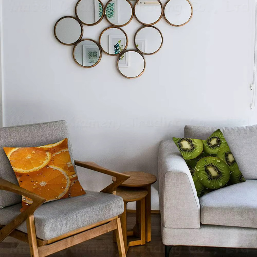 Fruit Series Kissenbezug mit Obst-Motiven Orange, Erdbeere, Apfel und Kiwi für Sofa und Bett, B/B: 45 x 45 cm - Bild 2