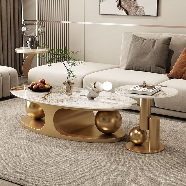 DUTRIEUX Couchtisch und Beistelltisch im minimalistischen Nordic-Design mit Marmoroberfläche und abgerundeten Formen - Bild 1
