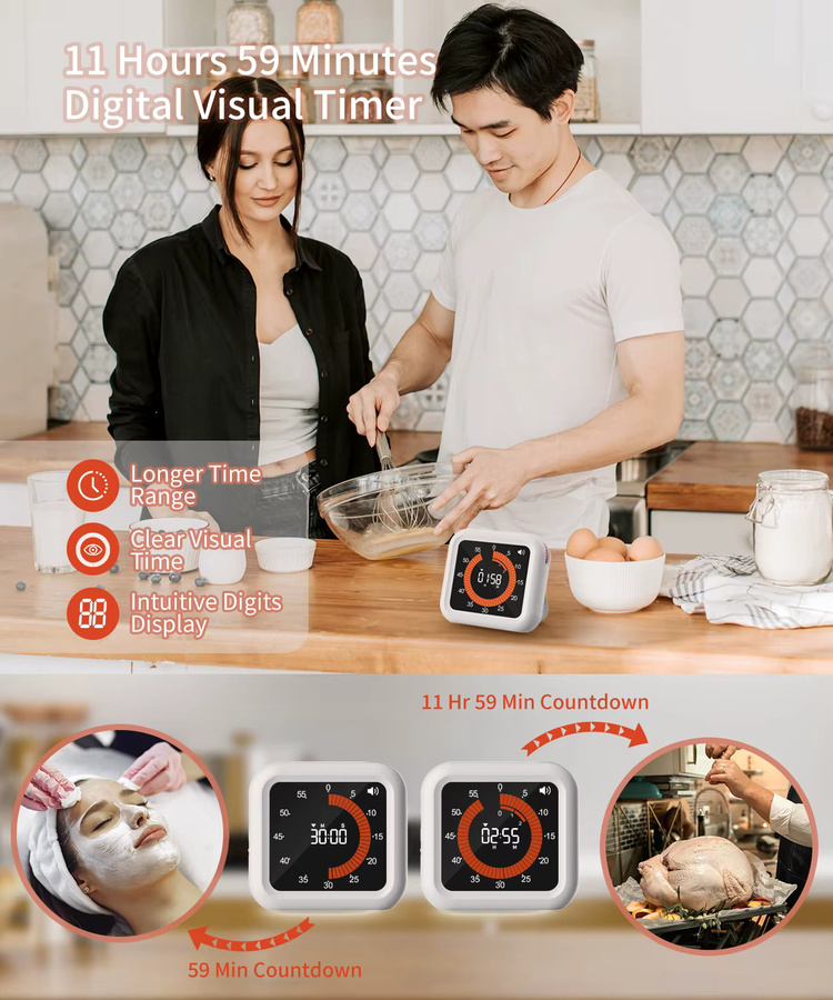 NOKLEAD Visueller Digitaler Timer in Weiß, Multifunktionaler Magnetischer USB-Lade-Timer mit 12-Stunden-Countdown und Stoppuhr für Büro, Klassenzimmer und Küche - Bild 2