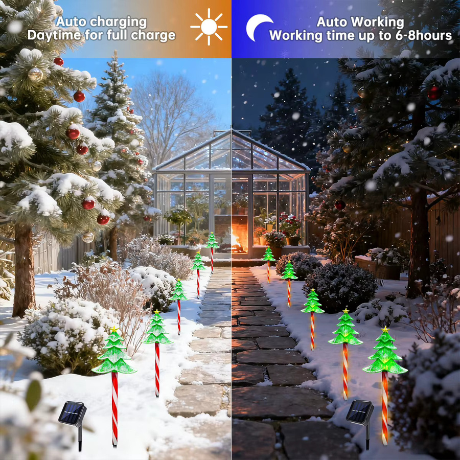 Peach Forest 5er Set Solar LED Weihnachtsbaum Deko-Stecker, wasserdichte Gartenleuchten in Grün für Terrasse und Rasen - Bild 2