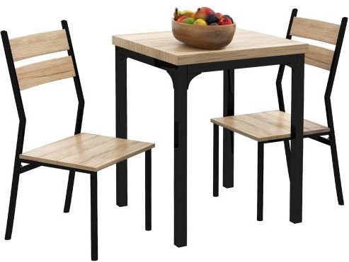 MUVOE Küchentisch-Set im Landhausstil mit 3 Teilen in Naturholz und Schwarz, quadratischer Esstisch für 4 Personen, B/T/H: 76 x 60 x 60 cm - Bild 1