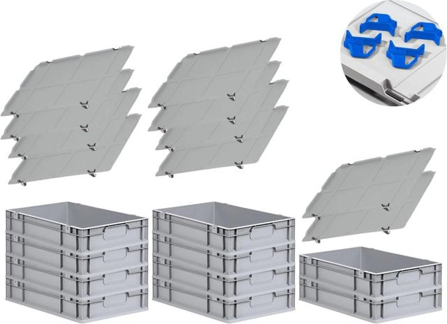 PROREGAL Spar Set mit 10x Eurobox Nextgen Economy in Blau und Grau inklusive Auflagedeckel und 4x Schiebeschnappverschlüssen, H x B x T: 12 x 40 x 60 cm, 23 Liter - Bild 1