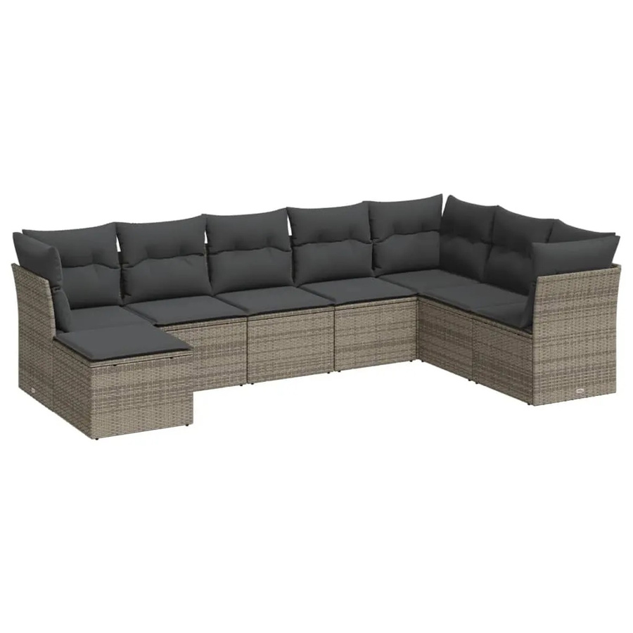 vidaXL 8-tlg Garten-Sofagarnitur in U-Form aus grauem Poly-Rattan mit Sitzkissen und Rückenkissen - Bild 2