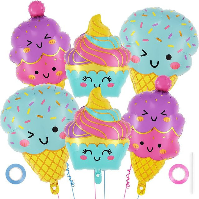 RENYUAN 6er Set Eiscreme-Folienballons in Mehrfarbig für Sommerpartys und Geburtstage - Bild 1