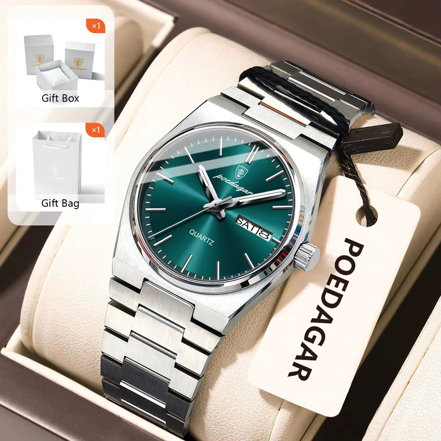 POEDAGAR Armbanduhr Edelstahl, Quarz, Datum, Wochentag, Damen - Bild 2
