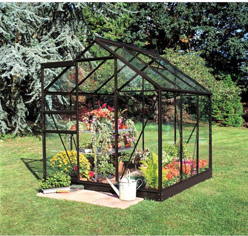 HALLS Gewächshaus Popular mit 3,8 m² Fläche, Schwarz, Aluminium und 3 mm Blankglas - Bild 1