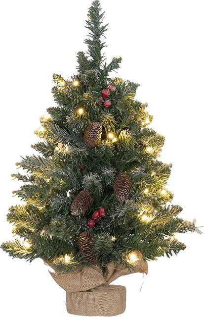HOMCOM Künstlicher Weihnachtsbaum mit 50 warmweißen LEDs und Tannenzapfen, Grün-Weiß, Höhe: 0,6 m - Bild 1