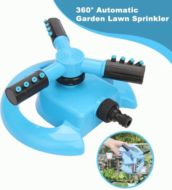 Automatisches Garten Bewässerungs Set mit Rotary Sprinkler in Gelb und Blau für Rasen und Pflanzen - Bild 1