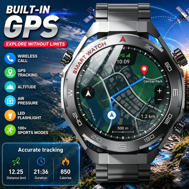 rollstimi Smartwatch, Herren, Schwarz, Silikon, GPS, Bluetooth - Bild 1
