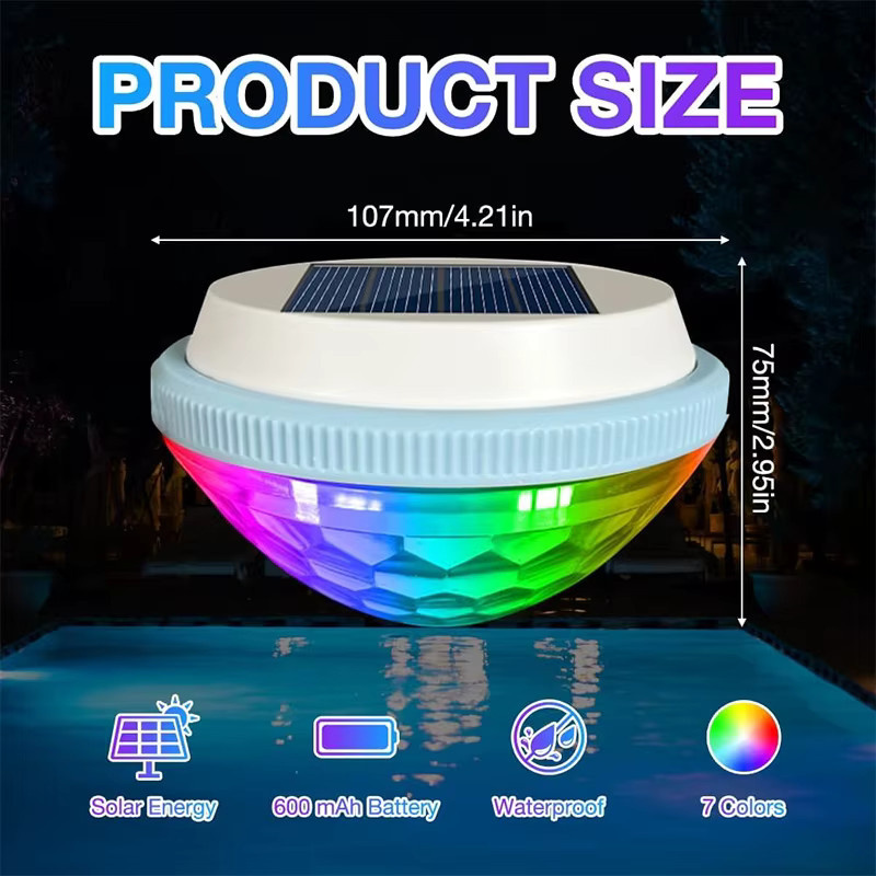 Schwimmende Solar-Poolbeleuchtung von super-cheese mit RGB-Farbwechsel, wasserdichte Solar-Teichbeleuchtung für Garten und Schwimmbad, Multicolor, B/T/H: 7,5 x 10,7 x 2,0 cm - Bild 2