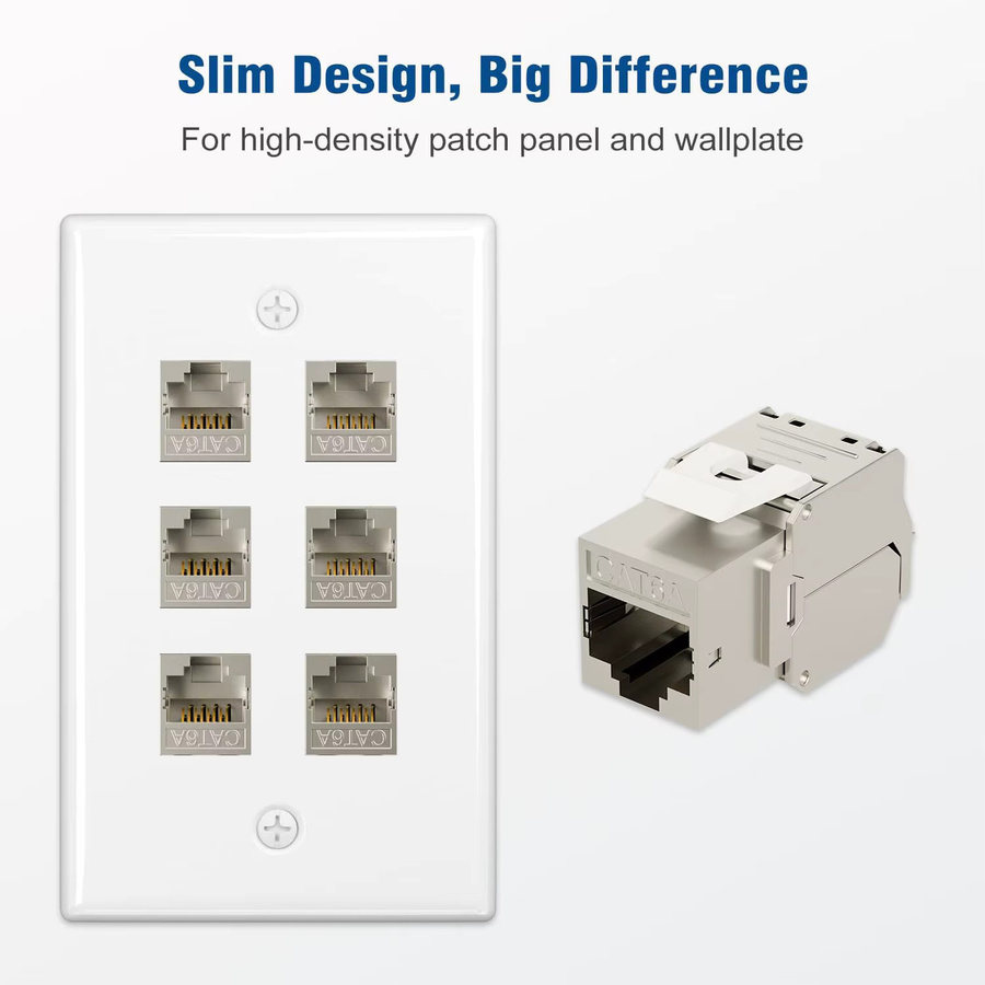 ZoeRax Werkzeugloser Keystone-Anschluss RJ45-Koppler Cat8 Cat7 Cat6A, Zinkgeschirmt (STP), PoE+ Modular, Silber - Bild 2