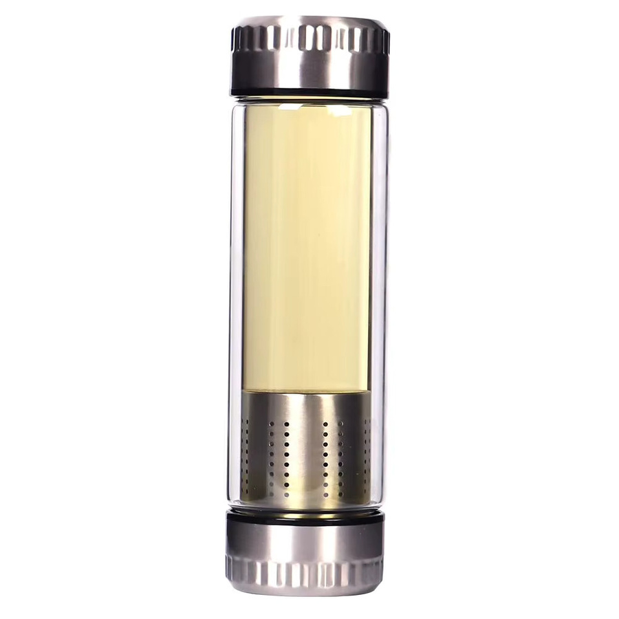 Multiyilego Doppelwandige Glas-Teewasserflasche mit Filter und Teesieb, Transparent, 320/420 ml - Bild 4