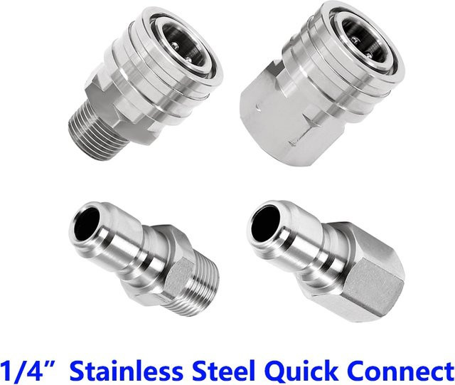 DCNB Edelstahl Schnellanschluss-Adapter-Set für Hochdruckreiniger mit 1/4 Zoll Innengewinde und Außengewinde in Silber und Grau - Bild 1