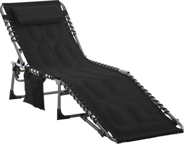 Outsunny Sonnenliege faltbar mit Kissen und 5-stufig verstellbarer Rückenlehne, Farbe: Schwarz, Material: Stahl und Oxford-Stoff, B/T/H: 188 x 57 x 30 cm - Bild 1