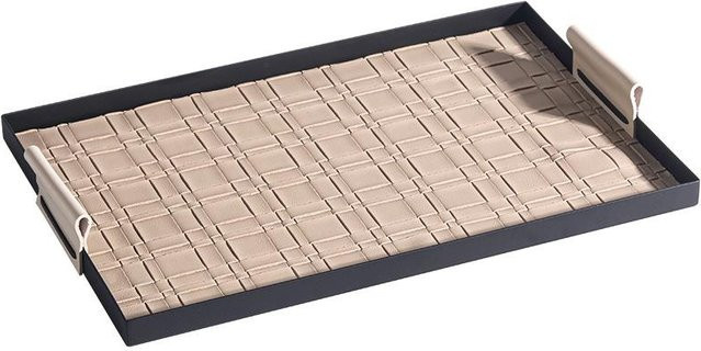 Edles Schmuckaufbewahrungstablett aus gewebtem Leder in Beige, rechteckiges Tablett für Schmuck und Aromatherapie, B/T: 28,0 x 40,0 cm - Bild 1