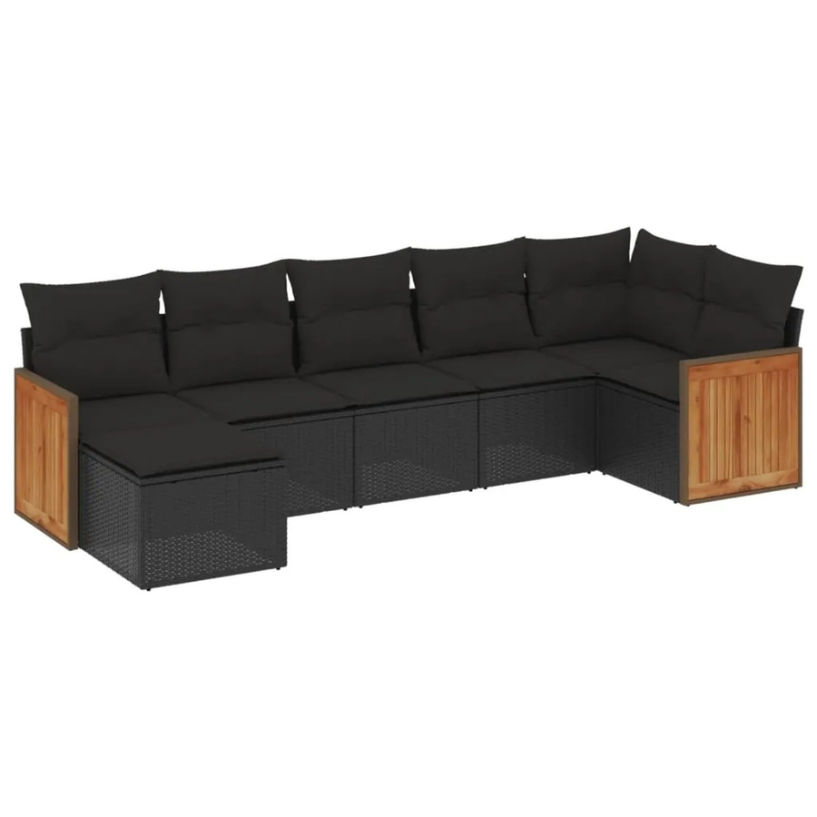 vidaXL 7-tlg. Garten-Sofagarnitur in L-Form aus Poly-Rattan und pulverbeschichtetem Stahl mit Kissen in Schwarz - Bild 2