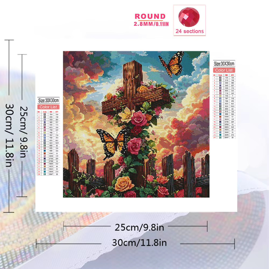 EverShine Diamond Painting Set mit Blumenmuster und Schmetterling für Erwachsene, Mosaik Wandkunst in Multicolour, Rund - Bild 2