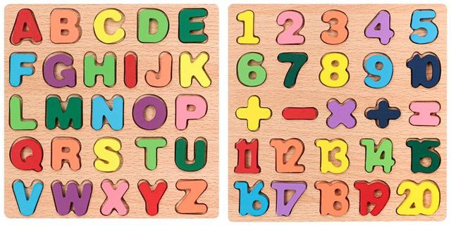 Tlewj Montessori Holzpuzzles 3D, Buntes Alphabet Zahlenpuzzle, ab 2 Jahre - Bild 1