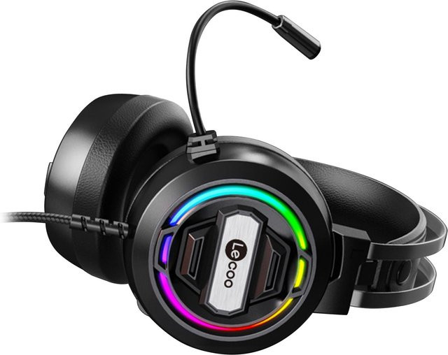 DIYelecs USB Gaming Headset mit Surround Sound und buntem LED-Licht, Over-Ear Kopfhörer für PC, Schwarz - Bild 1