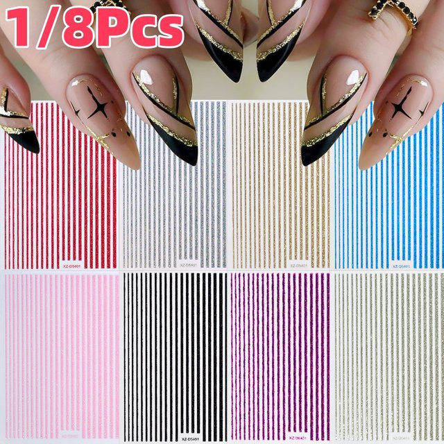 MAFANAILS Nagel Aufkleber, 3D Glitter Französisch Linien, Laser Silver, Glänzend - Bild 1
