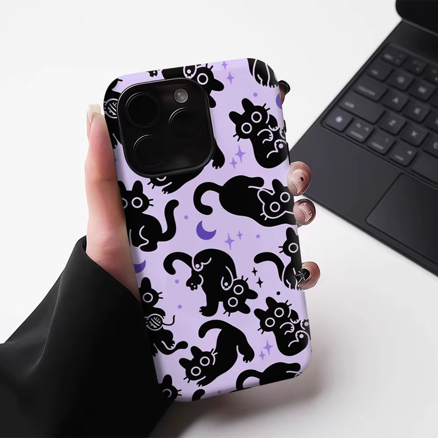 Mystic Black Cat Magnetische Handyhülle für Apple iPhone 17 16 15 14 13 Pro Max Plus in Schwarz und Lila, robuste Doppel-Schicht-Hülle - Bild 5