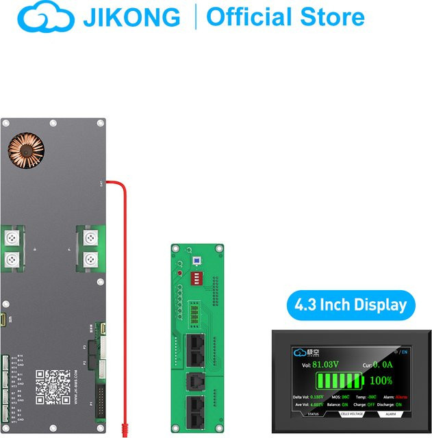 JIKONG Smart BMS mit 4.3 Display Monitor für LiFePO4 Li-Ion LTO Batterien und Inverter 8S 16S 24V 48V Energiespeicher Zubehör - Bild 1
