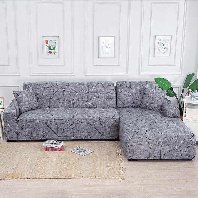 Housmife Elastischer Sofabezug in Grau mit Grafikmuster, Stretch-Schonbezug für L-förmige Ecksofas, Breite: 190-230 cm - Bild 1