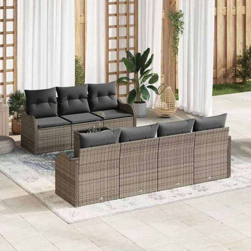 vidaXL Garten-Sofa-Set aus Polyrattan mit 8 Teilen und Kissen, Grau, B/T/H: 55 x 55 x 37 cm - Bild 1