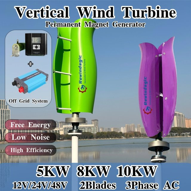 Rewindagic 10KW Windturbine mit vertikaler Achse und Permanentmagnet-Luftfederungsgenerator inklusive Hybrid-Laderegler für 24V und 48V - Bild 1