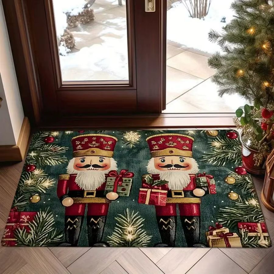 VIKAMA Weihnachts-Fußmatte mit Nussknacker-Motiv, wasserdicht und rutschfest, Multicolor - Bild 2