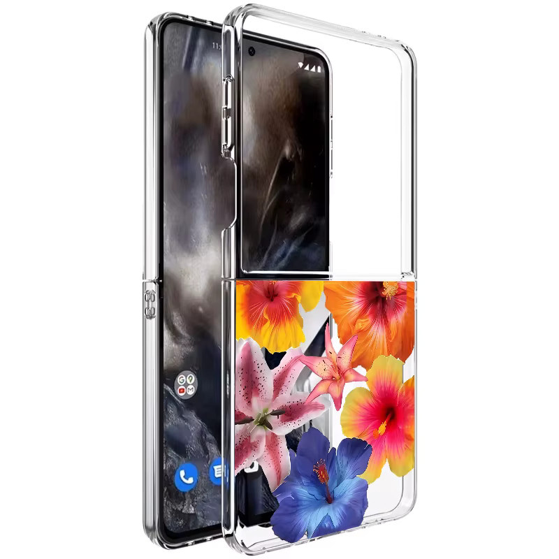 Samsung Galaxy Z Flip Handyhülle mit Blumenmuster, transparente Hartschale aus PC, Multicolor - Bild 1