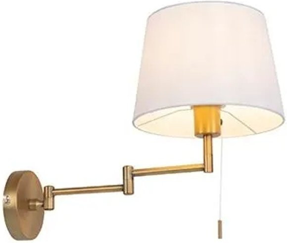 QAZQA Wandleuchte Ladas Deluxe in Bronze mit weißem Stoffschirm, verstellbarer Arm und dimmbarer Funktion, E27 - Bild 1