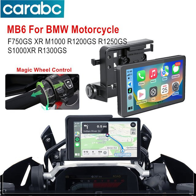 CARABC Motorrad-Navigationssystem mit 6 Zoll Display, kabelloses CarPlay und Android Auto, Schwarz, Bluetooth, passend für BMW F750GS XR M1000 R1200GS R1250GS R1300GS S1000XR - Bild 1