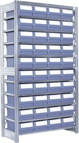 Bito Behälterregal mit 40 Regalkästen in Blau, Grundfeld aus verzinktem Stahl, B/T/H: 105,8 x 52,4 x 185,0 cm - Bild 1