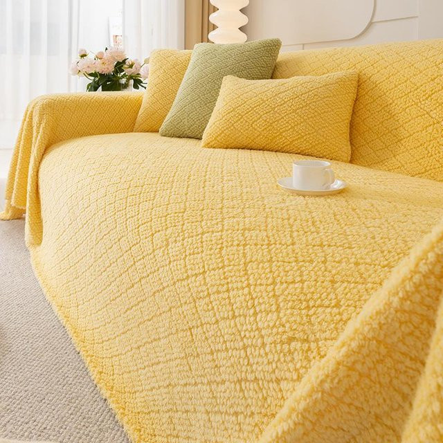 BC-Warm Home All-Inclusive Sofabezug aus verdicktem Plüsch Fleece in Gelb, staubdicht und waschbar - Bild 1
