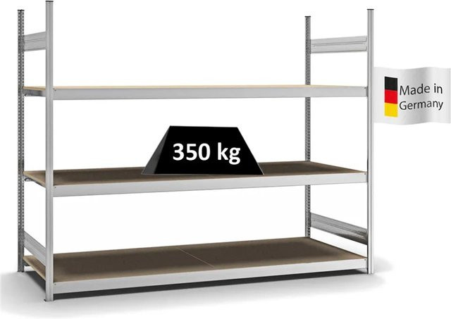 PROREGAL Weitspannregal Stecksystem T-Profil in Silber, verzinkt, mit 3 Ebenen Spanplatten, H x B x T: 200 x 250 x 80 cm - Bild 1