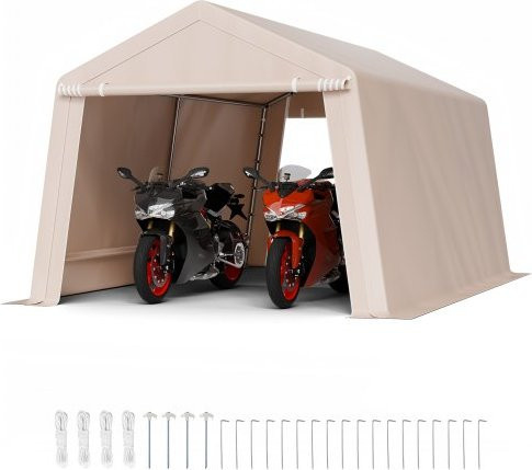 VEVOR Gerätehaus als Garagenzelt und Gartenschuppen aus PE und verzinktem Stahl, B/T/H: 305 x 457 x 243 cm, grau - Bild 1