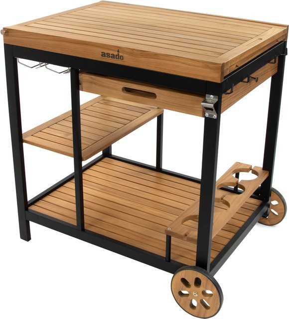 ASADO BBQ Grillwagen Jack Gasgrill mit Glashalter in Schwarz und Braun aus Teakholz und Aluminium B/T/H: 100 x 57,5 x 82 cm - Bild 1