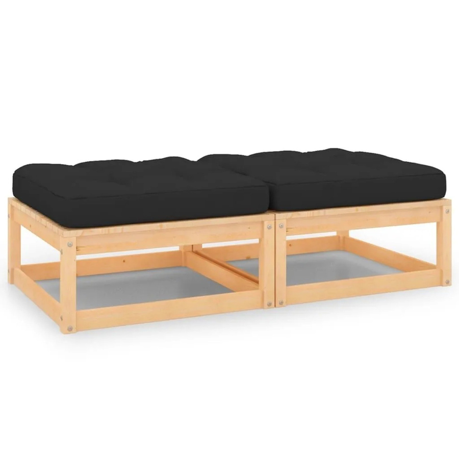 vidaXL Garten-Fußhocker Set aus massivem Kiefernholz mit Kissen in Anthrazit und Braun, 2 Stück, B/T/H: 70 x 30 x 30 cm - Bild 2