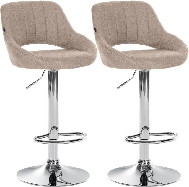 CLP 2er Set Barhocker Milet höhenverstellbar mit Lehne, gepolsterte Barstühle aus Stoff in Beige mit Metallgestell in Silberoptik, drehbar - Bild 1