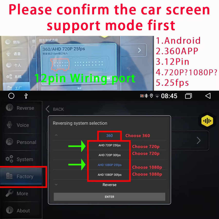 Bhorse 360-Grad-Panorama-Kamerasystem für Android Auto mit 3D AHD 1080P/720P und Kalibrierungstüchern in Schwarz - Bild 5