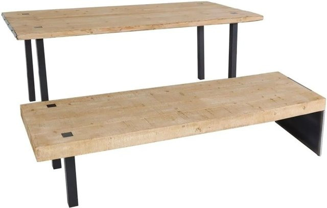 MCW Esszimmer-Set L75 aus Massiv-Holz und Eisen in Braun mit Esstisch und Sitzbank im Industrie-Design, B: 200 cm, H: 75 cm, T: 90 cm - Bild 2