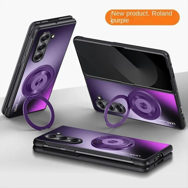 Premium Metall Magnetische Ring Auto Halter Schutzhülle für Samsung Galaxy Z Fold 7 6 5 4 3 5G Stoßfeste Rundumschutz Hülle in Violett - Bild 1