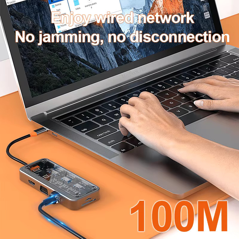 Basix USB-C-Hub mit HDMI, RJ45 Ethernet, SD/TF-Kartenleser und 100W PD Schnellladung für MacBook und Laptop - Bild 2