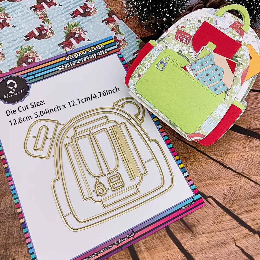 Alinacutle Metall-Stanzer Rucksack-Motiv in Gold für DIY-Grußkarten und Bastelarbeiten - Bild 2