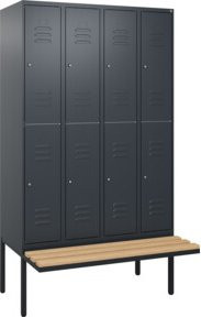 C+P Doppelstock-Spind Classic PLUS Sitzbank mit 4 Abteilen und Buche-Hartholz Sitzfläche, Farbe Anthrazit/Schwarz, B/T/H: 212 x 120 x 81,5 cm - Bild 1