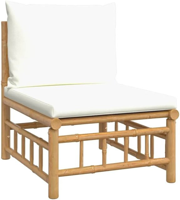 vidaXL Garten-Mittelsofa aus Bambus mit cremeweißen Polsterkissen - Bild 1