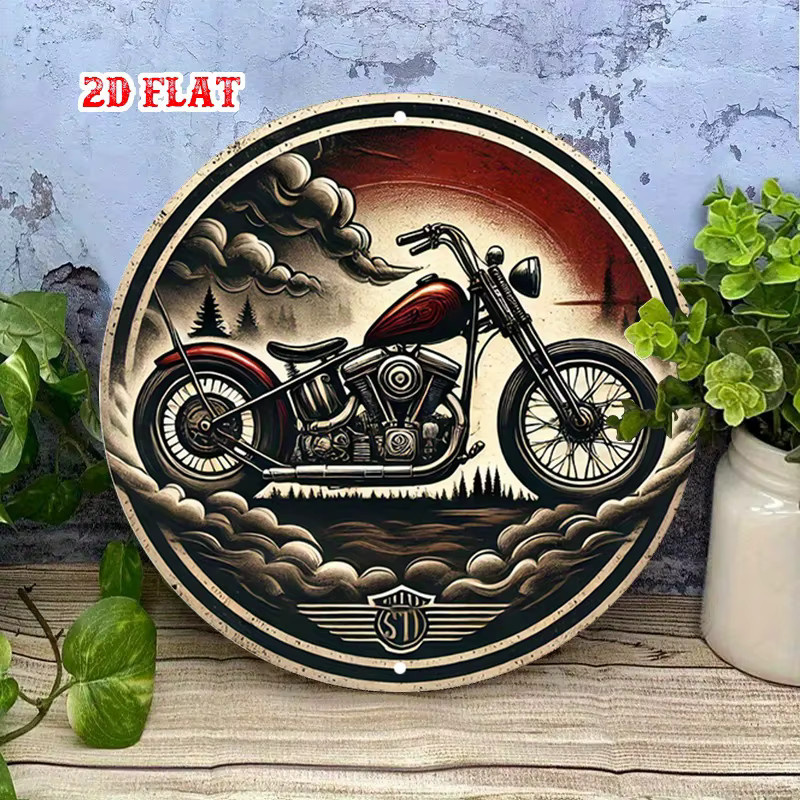 Rundes Aluminiumschild Potdemiel Adventure Spirit in Mehrfarbig mit rustikalem Motorrad-Design, Durchmesser: 20 cm - Bild 3