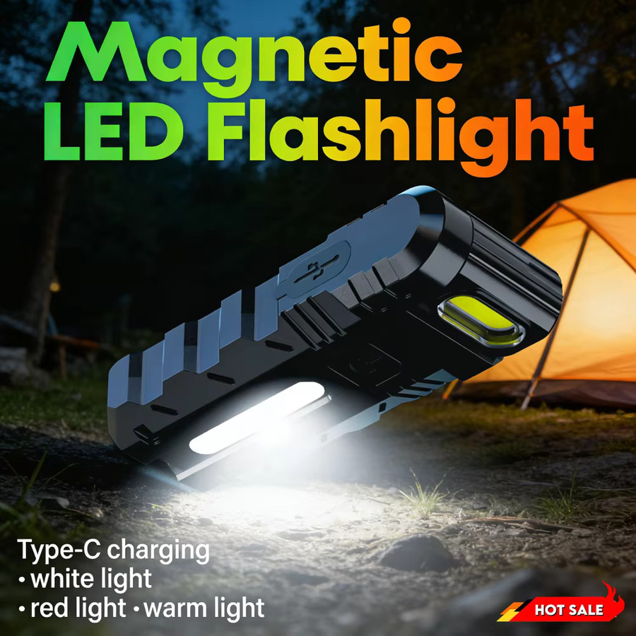 LAIMANEI USB-aufladbare magnetische LED-Taschenlampe mit COB-Licht und 180 Grad drehbarem Kopf in Schwarz - Bild 3