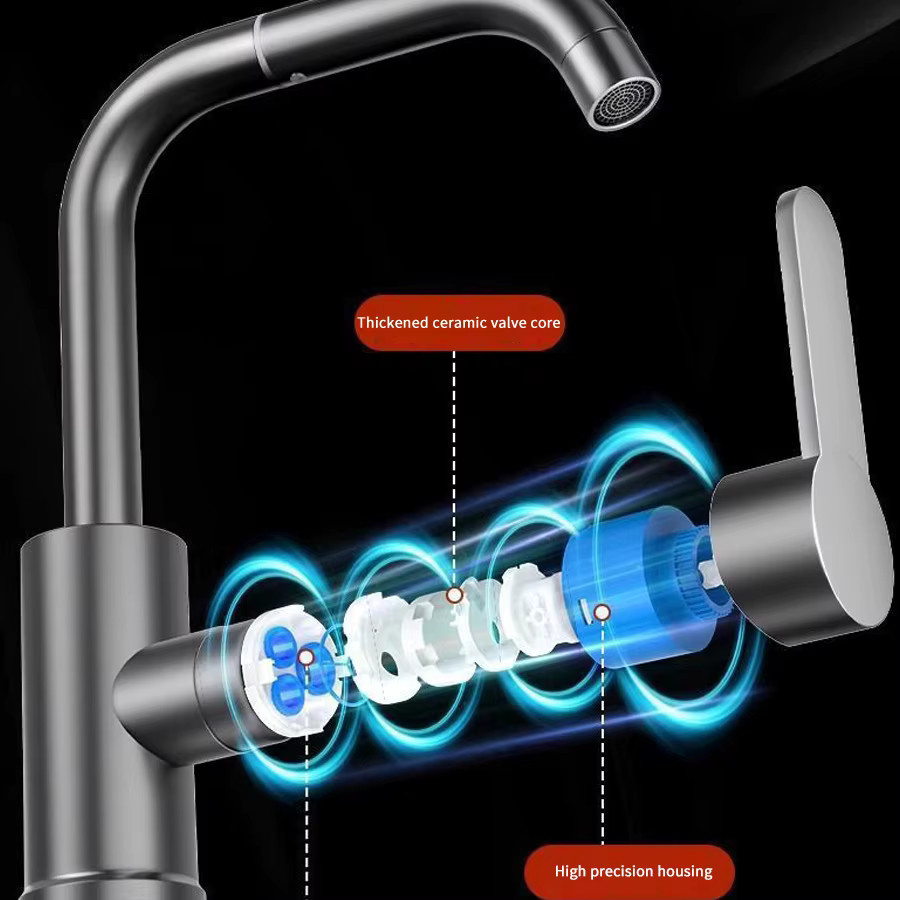 Freischreitbarer Wasserhahn für Bad und Küche mit 360 Grad Schwenkarm zum Warm- und Kaltmischen in Silber oder Schwarz - Bild 4